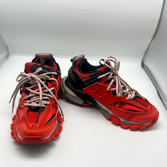 Balenciaga Mens Orange/Red and Black Track Low Top Sneakers Sz 8 - Picture 3 of 8